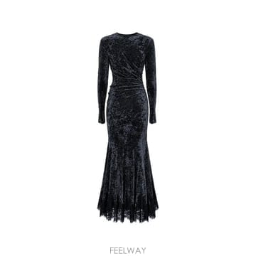 Alberta Ferretti 26 FW �˺���Ÿ�䷹Ƽ crushed velvet lace trim dress A04316645 TP45926 FW �˺���Ÿ�䷹Ƽ crushed velvet lace trim dress A0