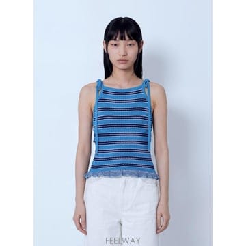 GANNI 26 FW ���� ���� Cotton Pointelle Stripe Top gan0265041blu26 FW ���� ���� Cotton Pointelle Stripe Top gan0265041