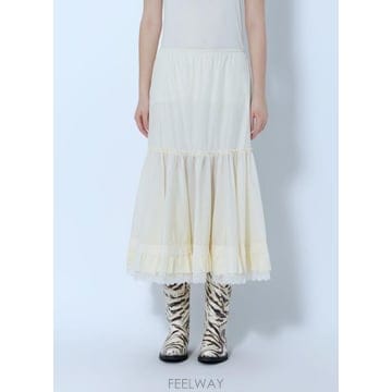 GANNI 26 FW ���� ���� Lace Ruffle Midi Skirt gan0266015wht26 FW ���� ���� Lace Ruffle Midi Skirt gan0266015wht