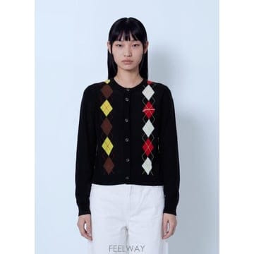 26 FW 가니 여성 라이트 코튼 아가일 가디건 gan0265020blk