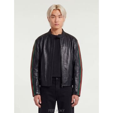 26 F/W 구찌 레더 바이커 자켓 WITH 웹 디테일 874158X B0022365607