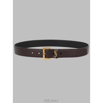 26FW 생로랑 카산드라 벨트 스퀘어 버클 스무스 레더 634437 BOO0W2449 BROWN