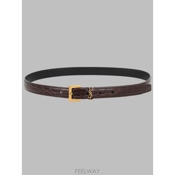 26FW 생로랑 카산드라 씬 스퀘어 버클 벨트 554465 1ZQ0W2989 BROWN