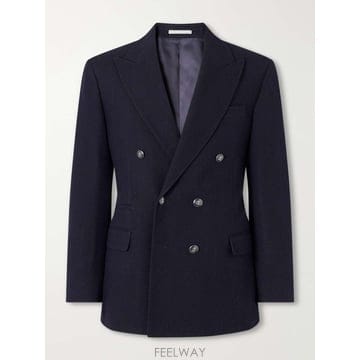 브루넬로 쿠치넬리 더블브레스티드 울 & 코튼블렌드 헤링본 수트 자켓 B0082366814