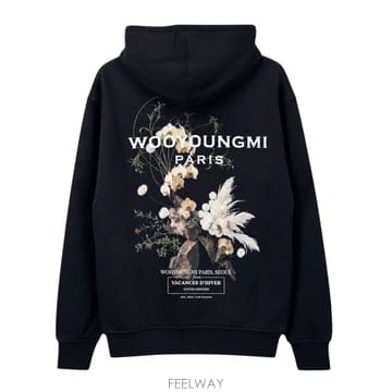 우영미 플라워 백로고 후드 티셔츠 블랙 W263TS36741B