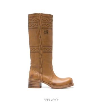 미우미우 embroidered leather knee high boots 12317323526408 TP72