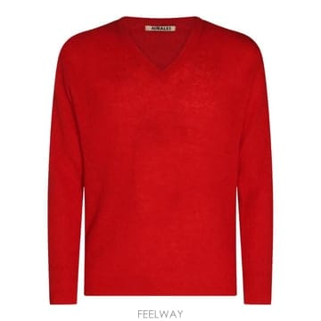 [S27]오라리 A26AV03AKRED 남성 니트 가디건 브이넥니트 풀오버니트 스웨터 로고 RED ALPAC