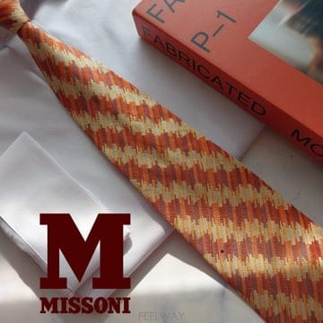 MISSONI 미쏘니 실크·린넨 오렌지 추상 자카드 넥타이 9.2cm A등급 K3756