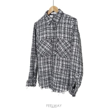 [S] 페이스커넥션 남성 트위드 체크 부띠크 셔츠 자켓 화이트 블랙