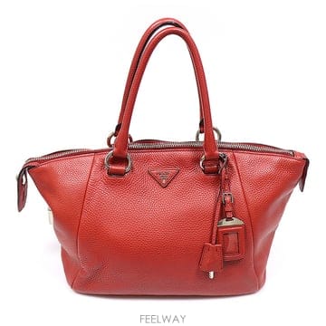 Prada(프라다) BR5128 레드 비텔로 다이노 트라이앵글 로고 토트백