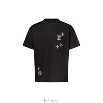 (국내A/S가능) 루이비통 반팔 자수 시그니처 코튼 남성 티셔츠 반팔티 블랙 1AK7G5