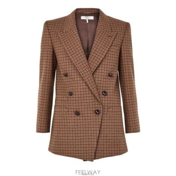 26 FW 끌로에 노치드 라펠 더블 블레스트 체크 모티프 블레이저 자켓 브라운