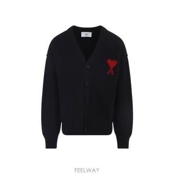 26FW 아미 하트 로고 인타르시아 V넥 가디건 UKC367 018009 BLACK