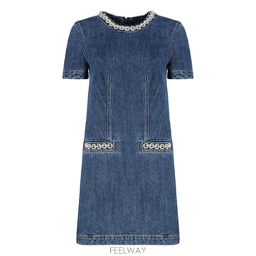 25FW 셀프 포트레이트 데님 장식 드레스 AW25809SBLBLUE TP581955727