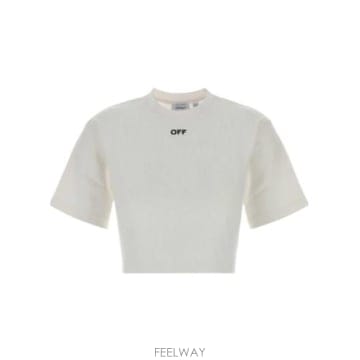 26FW Off 화이트 화이트 스트레치 코튼 t 셔츠 2FA00678TW102 TP579113354