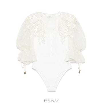 25FW 끌로에 끌로에 바디 수트 In Guipure 레이스 앤 코튼 CH25UBD05098107 TP579
