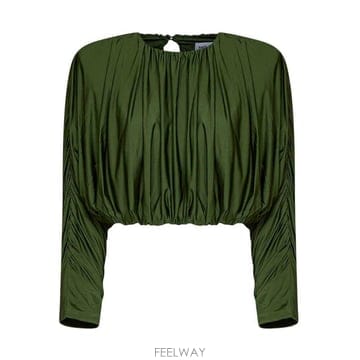 26FW 셀프 포트레이트 그린 셔링 크롭 탑 AW26009TAGRN TP581959423