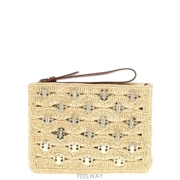 파코라반 라피아 파우치 with 메탈릭 embellishments  탑 집 클로저  25ESS0509NAT0