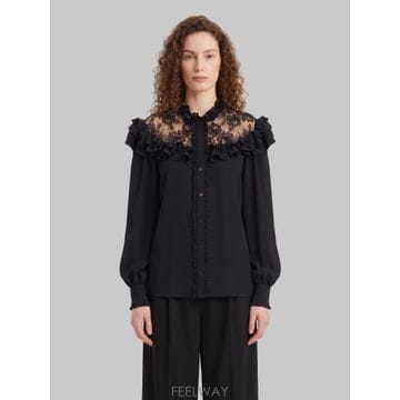 26FW 끌로에 하이 넥 러플 블라우스 in 크레이프 de chine 앤 레이스 26AHT40005001 T