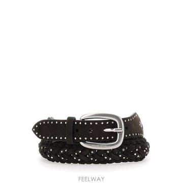 26FW 골든 Goose 브라운 벨트 with all over 브레이디드 디자인 앤 applied beads
