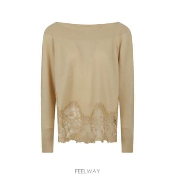 26 FW 에르마노설비노 레이스 트리밍 오프숄더 스웨터 D495M312APTPYU TP456758100