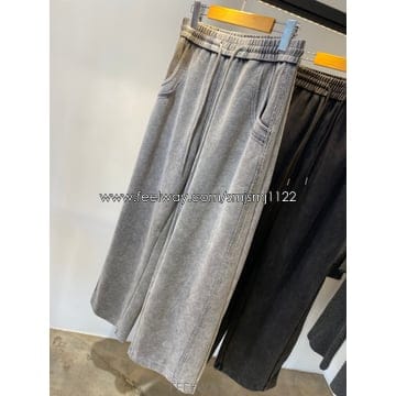 여자 가을 면바지 고무 밴딩 와이드팬츠 그레이 차콜 F 빅사이즈