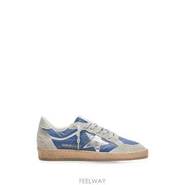 26 FW Golden Goose 볼 스타 데님 블루 나일론 라이트 그레이 스웨이드 패널 메탈릭 실버 레더