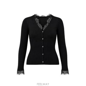 26 FW PINKO lace trim ribbed cardigan 107267A3I0 TP459678065