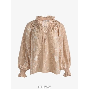 26 FW 앨리스앤올리비아 Norah embroidered lace trim blouse CC606D8001