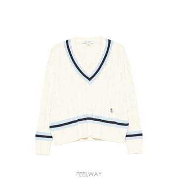 26 FW 스포티앤리치 이도라 케이블 니트 V넥 스웨터 WS01175302WH38 TP457992210