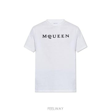 (해외배송) Alexander McQueen 알렉산더 맥퀸 플록 로고 크루넥 티셔츠 828420QTADD