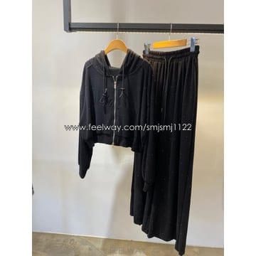 여자 가을 겨울 후드집업 니트 트레이닝복 팬츠 블랙 F~66
