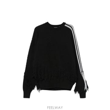 당일배송 요지야마모토 프린지 디테일 사이드 스트라이프 스웨트셔츠