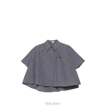 당일배송 로에베 체크 패턴 크롭 셔츠