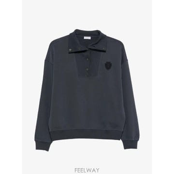 당일배송 브루넬로 쿠치넬리 로고 패치 하프 버튼 스웨트셔츠