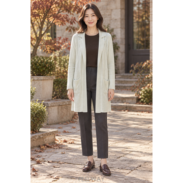 타임 여성 55~66 아이보리 카라 롱 니트 가디건