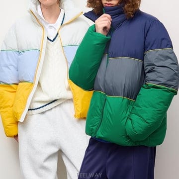 지유 GU 남성 점퍼 컬러블록 패딩 스탠드 카라 26FW