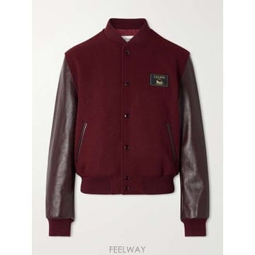 셀린느 테디 LOGOAPPLIQUED 울블렌드 & 레더 발시티 자켓 B0082429046