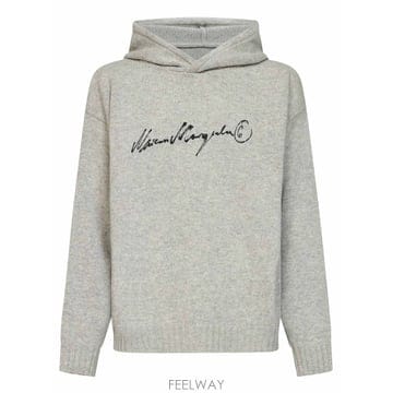 MM6 메종 마르지엘라 후드 맨투맨 인 헤더 그레이 울블렌드 니트  B0302429296