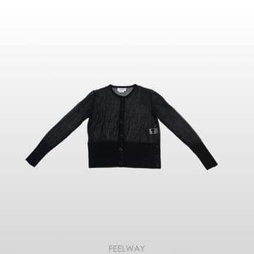 톰브라운 실크 시스루 크루넥 가디건 블랙 FKC175C 사이즈 44