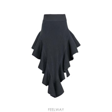 알라이아 ruffled ribbed knit skirt 12332524405000 TP725786568