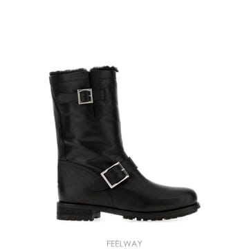 26FW 지미 추 블랙 레더 바이커 부츠 BIKERMIDGQMBLACKBLACK TP581191494