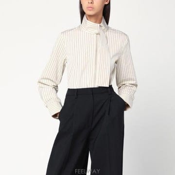 25FW 파투 스트라이프 셔츠 with 스카프 칼라 BL0440190CO5078 TP579430404