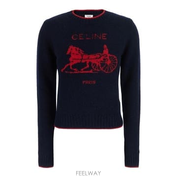 26FW 셀린느 스웨터 with 크루 넥 in 블랙 버진 울 for 여성 RY136559307RD TP582