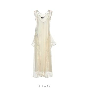 25SS 로에베 PAULA S IBIZA 화이트 메쉬 Paula s Ibiza 드레스 S616Y09XAXWH