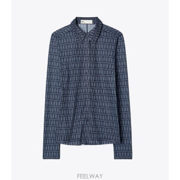 26FW 토리 버치 롱 슬리브 크레이프 BUTTON 업 178339456 TP582098886