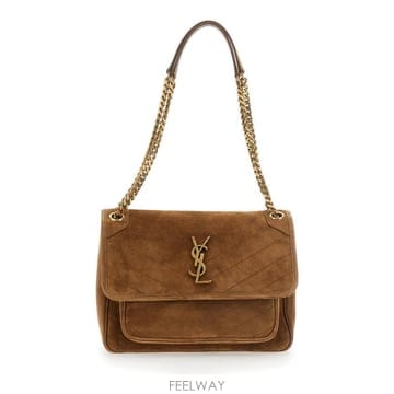 생로랑 미디움 Niki 백 in Caramel Cognac suede 6331841U8072916 TP581
