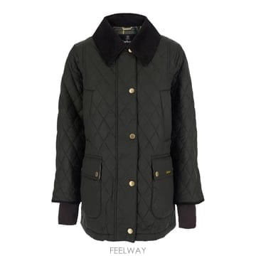 바버 Modern Beadnell 그린 자켓 with 로고 레터링 앤 퀼팅 디자인 in 테크 패브릭 여성 L