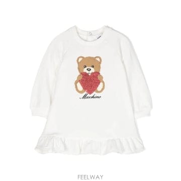 Moschino Kids 테디 베어 프린트 긴팔 드레스 MDV0AP 10101 TP979794849