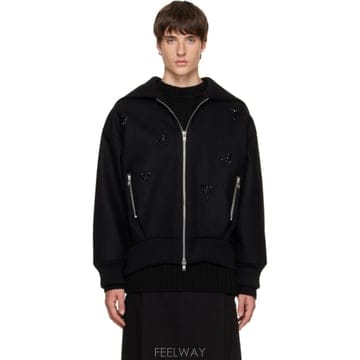 26 FW 시몬 로샤 블랙 오버사이즈 스플릿 후드 재킷 262405M180005